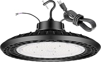 UFO LED High Bay Light 100W High Bay LED Shop Lights 14,000LM Dimmable,Cable with US Plug, Hanging Hook, Safe Rope, ETL Listed LED High Bay Light for Warehouse Shop Factory Barn
