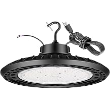 UFO LED High Bay Light 100W 5000K 0-10V Dimmable 15000LM 5' Cable with US Plug Ring Hook Safe Rope High Bay Led Shop Lights for Warehouse Shop Barn Factory Workshop