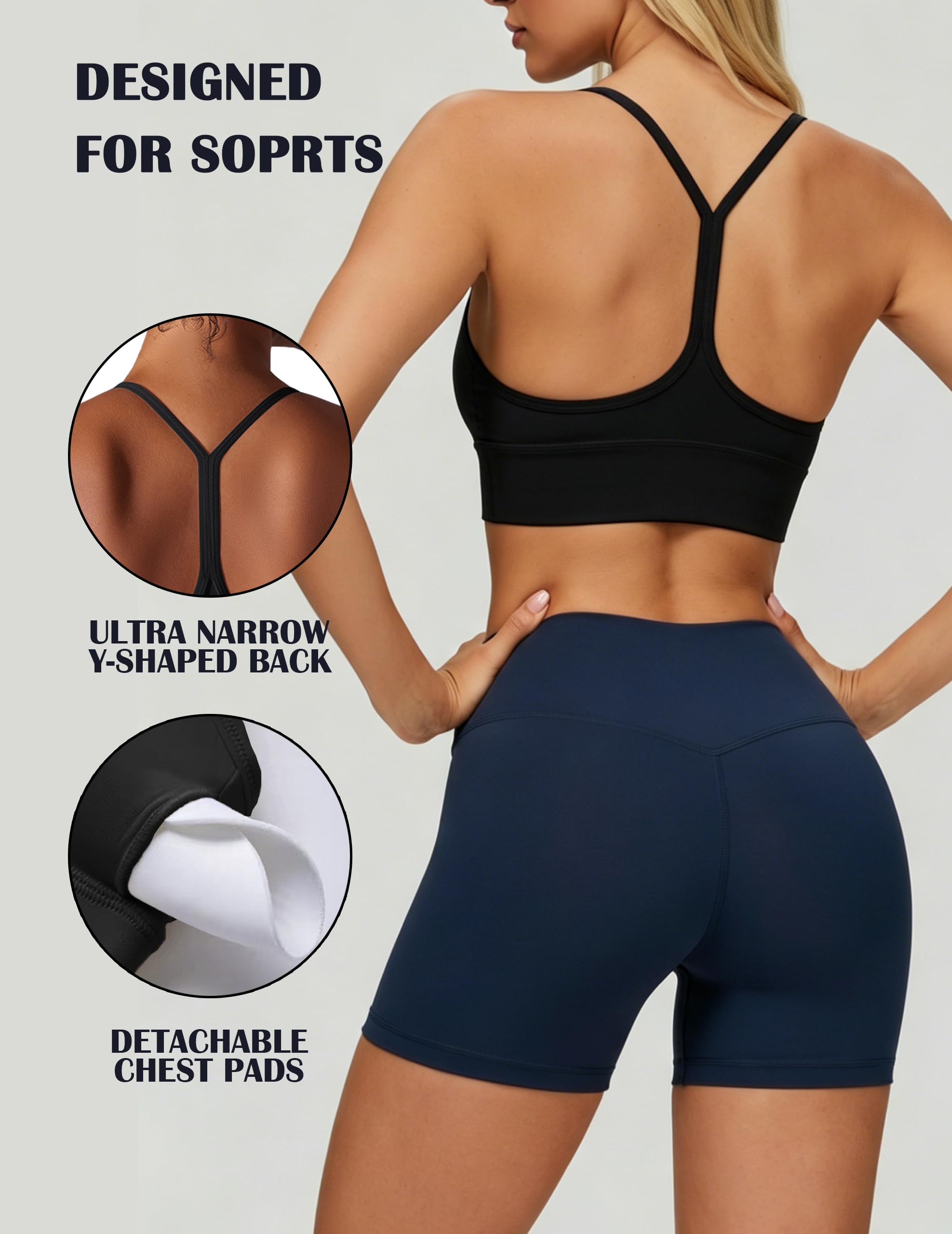 Sujetador Deportivo para Mujer Espalda en Y Transpirable Tirantes Finos Yoga Sujeción Media Copas Extraíbles sin Aros