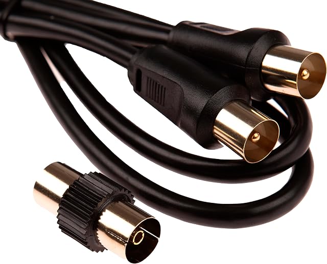 CDL Micro Gold T.V Aerial Cable (M-M) With Adapter (F-F) 0.5m BLACK