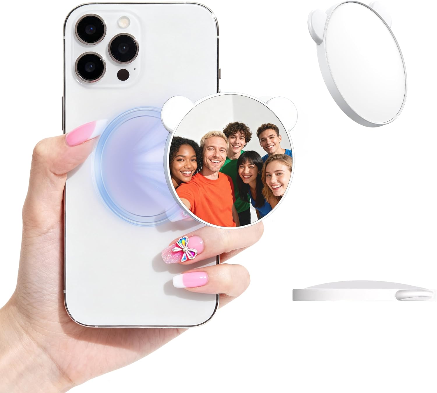 Magnetic Selfie Mirror for Back Camera - Convex Phone Mirror Compatible with MagSafe, iPhone 16/15/14/13/12 Pro Max Plus & All Phones, Ideal for Selfies, Vlogging, Streaming - White