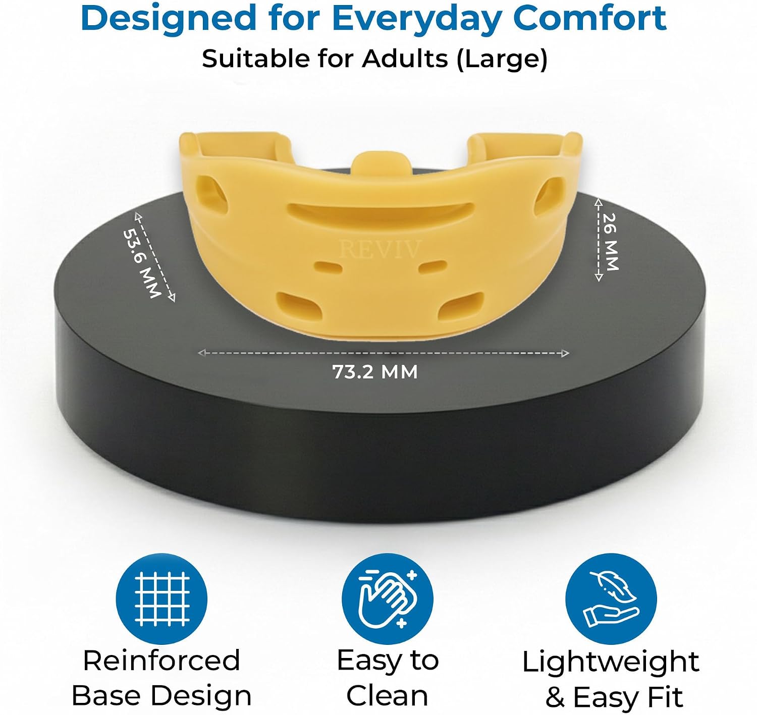Reviv R3 Heavy-Duty Pre-Formed Dental Protector and Mouthpiece | Thicker Food-Grade Silicone with Air Holes | Low-Profile Gum Design for Standard & Wide Jaws - Large (Yellow)