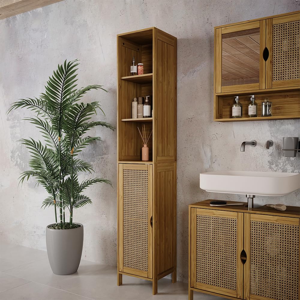 Vicco Mobile da bagno Liora, Bambù, 30 x 170 cm, per la conservazione di articoli da bagno e asciugamani