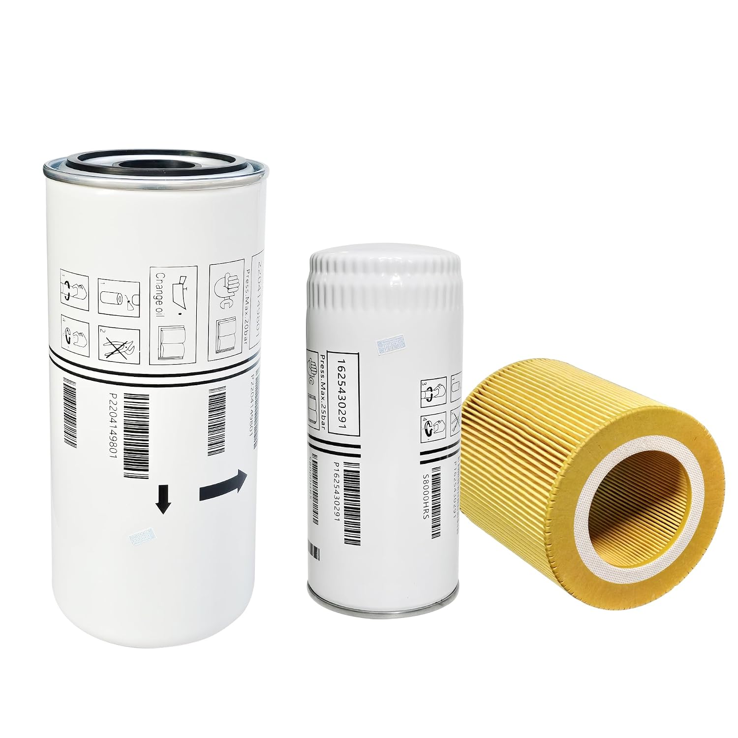 Filter Kit (2204149801 Air/Oil Separator + 1625430291 Oil Filter + 2013400003 Air Filter) Fits for Quincy Air Compressor QGS 10-20S, Replacement Part