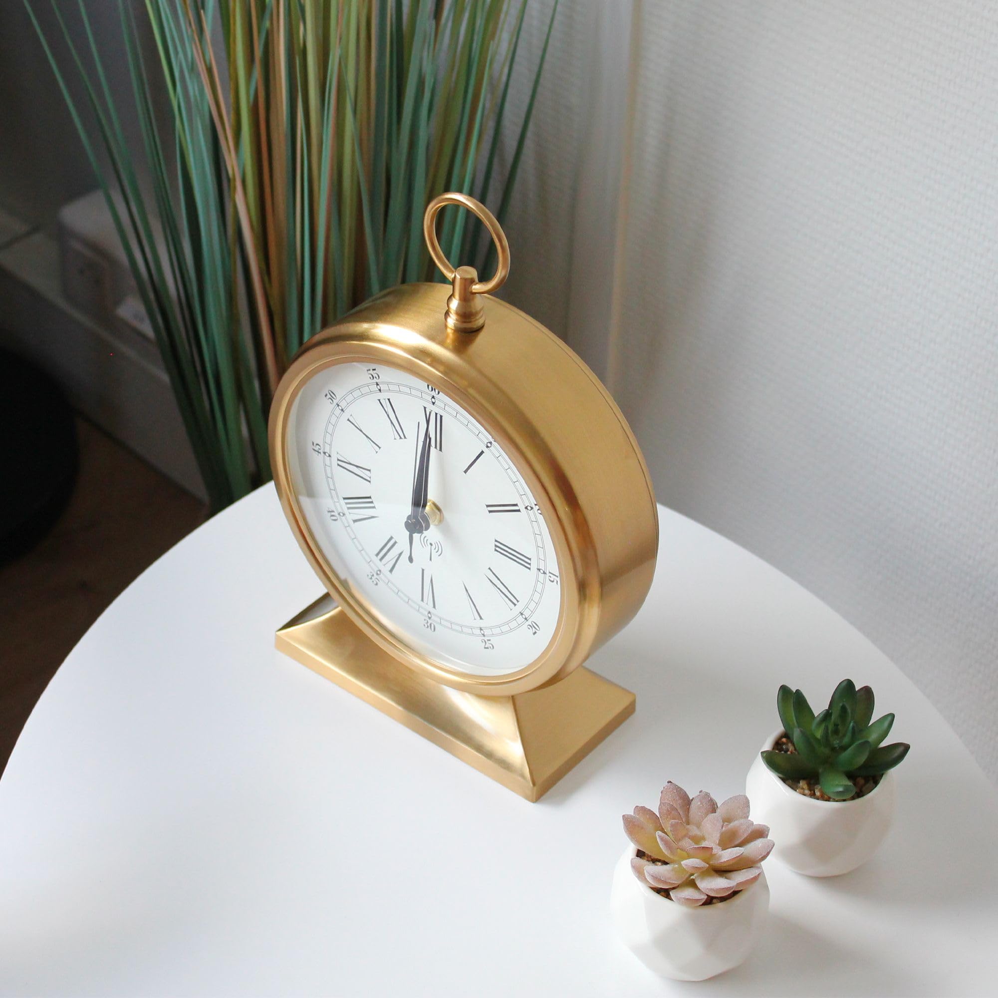 Fishtec - Horloge Gousset à Poser - Radio-pilotée, Mouvement Silencieux, Cadran 19 cm Chiffres Romains, Vitre en Verre, Design rétro élégant - Précision Automatique et décoration intérieure