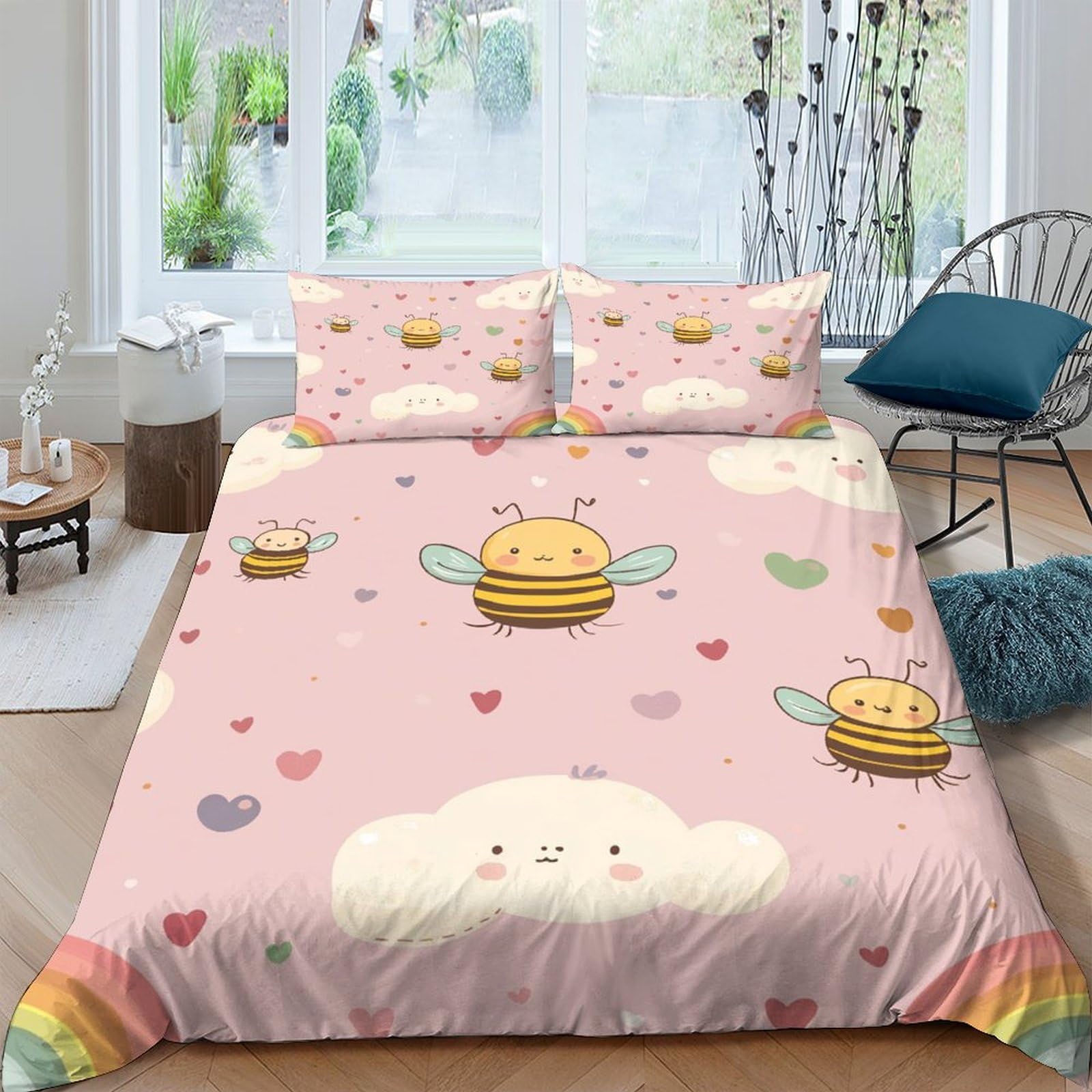 Parure de lit abeilles mignonnes style dessin animé pour chambre douce