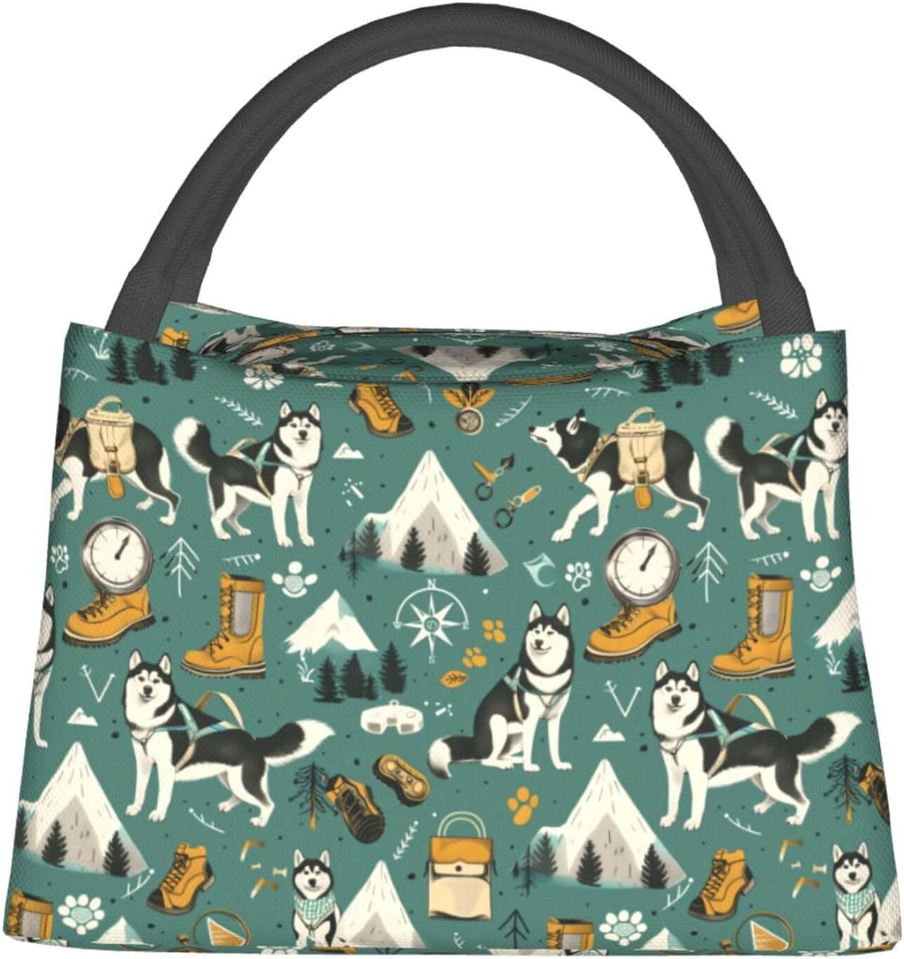 Vintage Husky Dog Polyester Insulated Lunch Box,Outdoor Adventure Puppy Lunchbag for Camping Work Picnic Travel,Makeup Bag,Reusable Cooler Bags Gifts for Men Boys Teens,11in x 6.3in x 6.7in