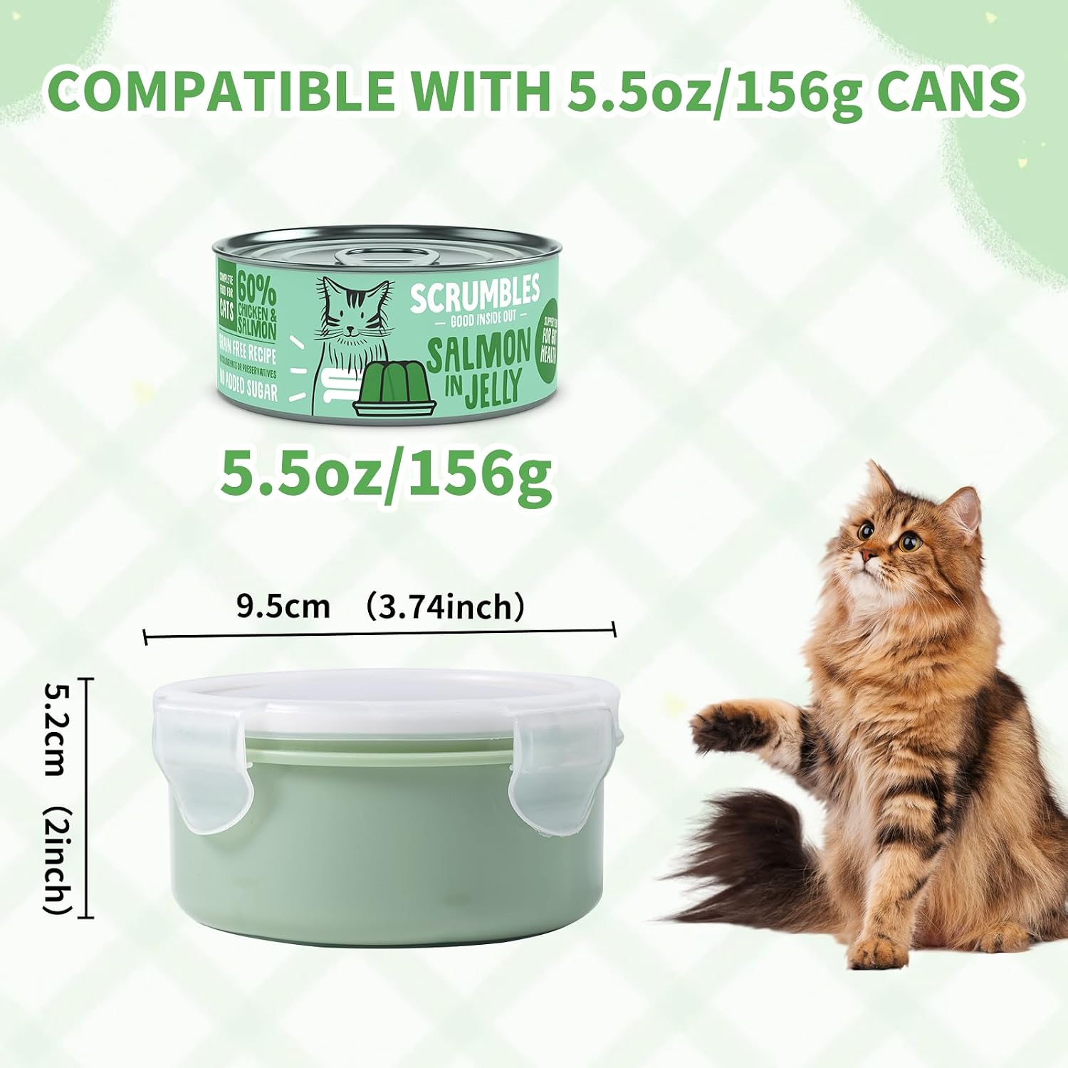 SLSON 5.5 oz Cat Canned Food Storage Container, 2Pack Cat Wet Food Cans Sealer with Airtight Snap-Lock Cover Lids to Keep Pet Food Fresh No Fridge Odor image 2