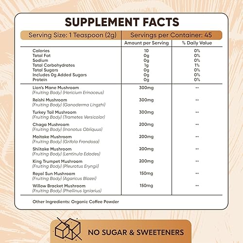 Miniatura 2 de Café de Hongos  Café instantáneo orgánico arábica 10 en 1 - Café de Hongos con melena de león, cola de pavo, chaga  Foco, salud intestinal, peso y