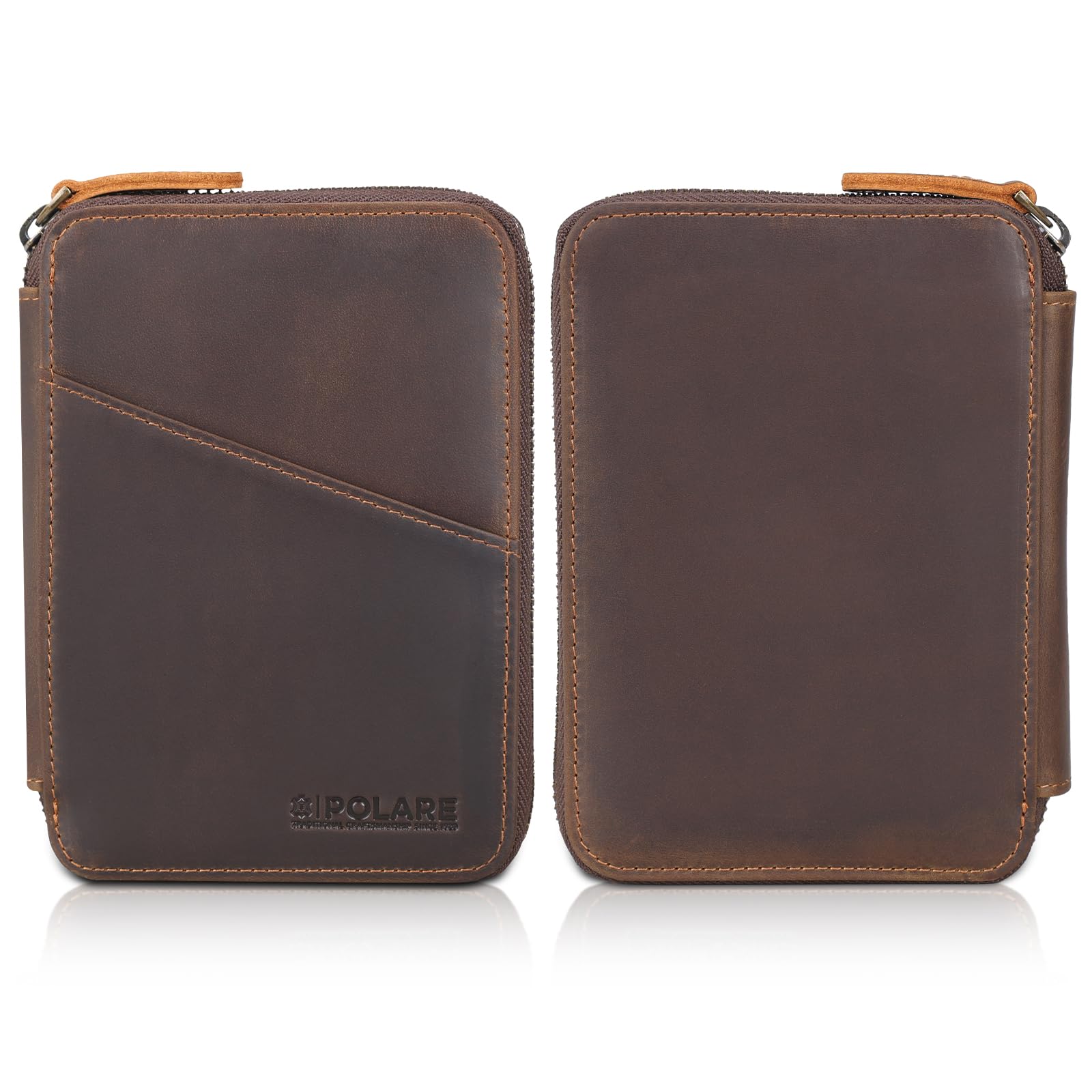 Polare - Cartera de Piel de Grano Completo para Pasaporte con Bloqueo RFID, Funda Plegable Suave con Cremallera YKK