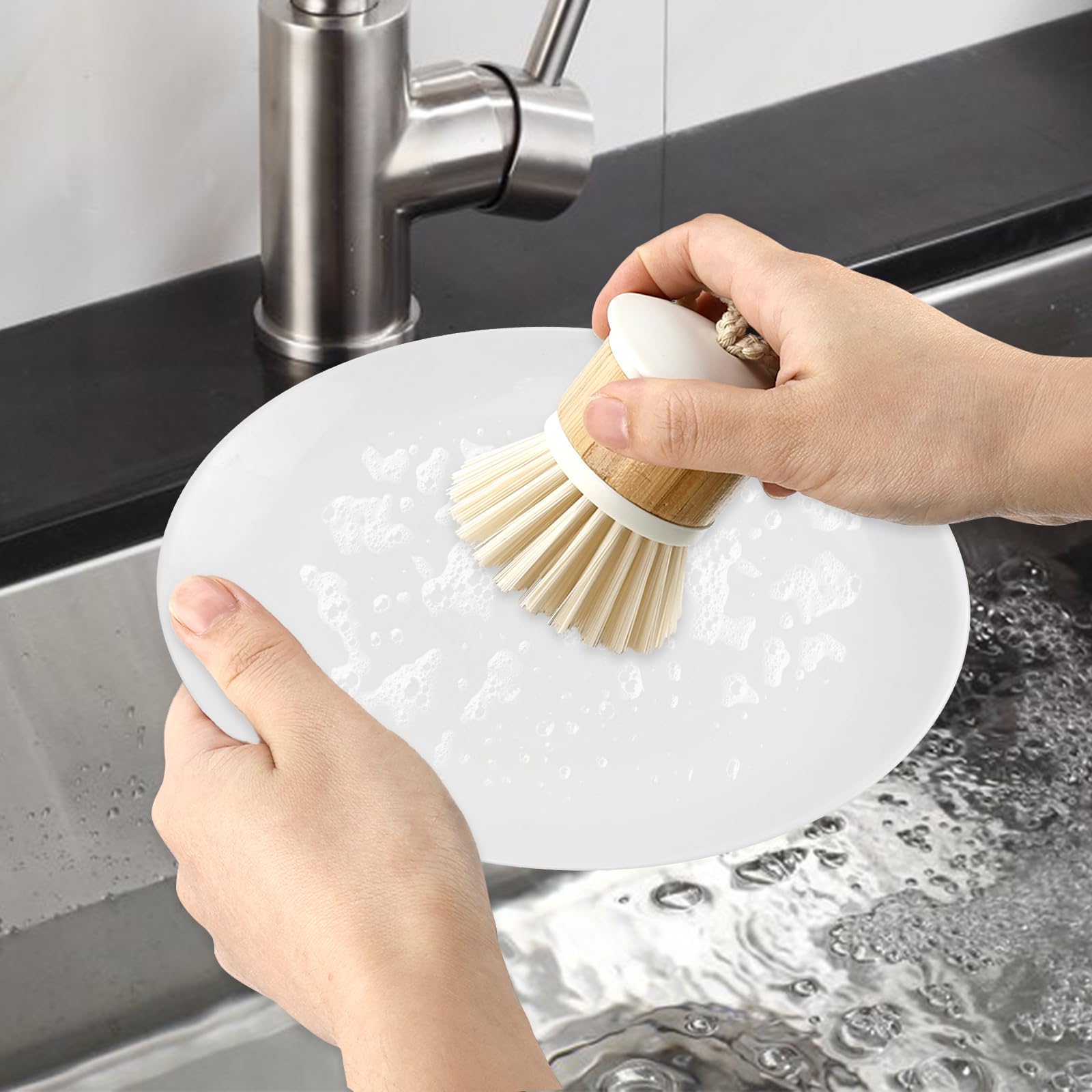 Bamboo Scrub Wooden Dish Brush - Dish Brush, Bamboo Dish Brush, Bamboo Dish Scrubber, Bamboo Scrubber for Dishes, Palm Brush Dish Scrubber for Cleaning Dishes, Kitchen Utensils etc.