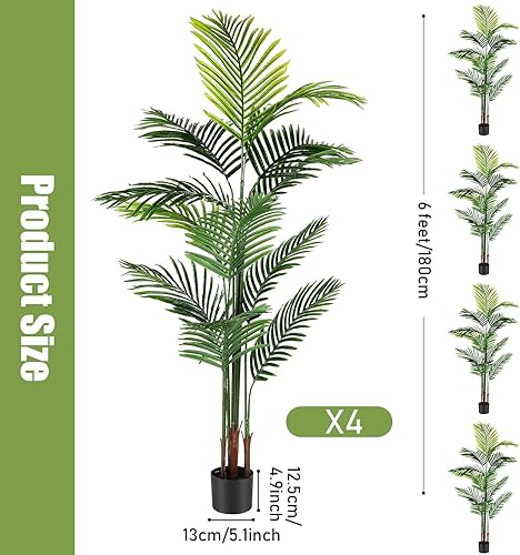 Miniatura 2 de Jexine Paquete de 4 palmeras artificiales de 6 pies, plantas falsas, plantas artificiales de areca para interiores y exteriores, árbol sintético en
