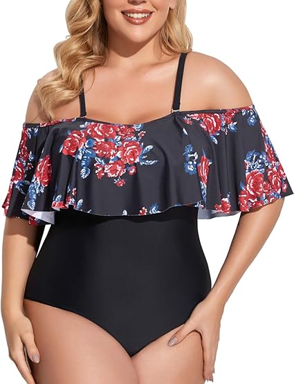Amazon Daci レディース プラスサイズ ワンピース水着 オフショルダー フリル フラウンス 水着 ワンピース 通販