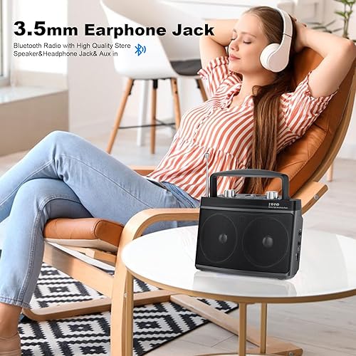Miniatura 2 de Radio AM FM portátil con la mejor recepción, radio transistor con enchufe Bluetooth en pared o funciona con batería, conector para auriculares,