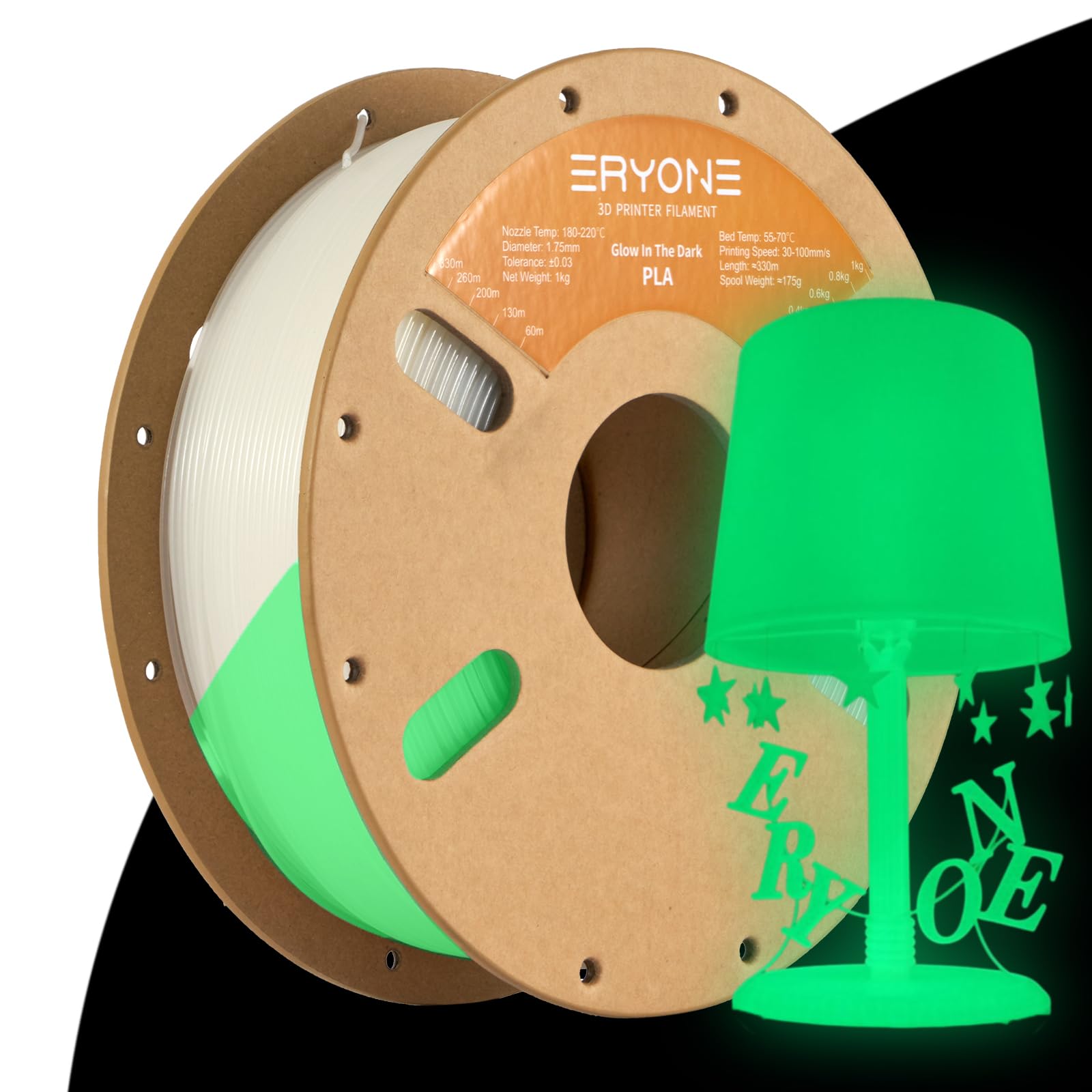 ERYONE Glow PLA Filament 1.75mm, Dimensional Accuracy +/- 0.03mm, 1kg Spool (2.2LBS) 3D Printer Filament, Glow in The Dark, Glow Green