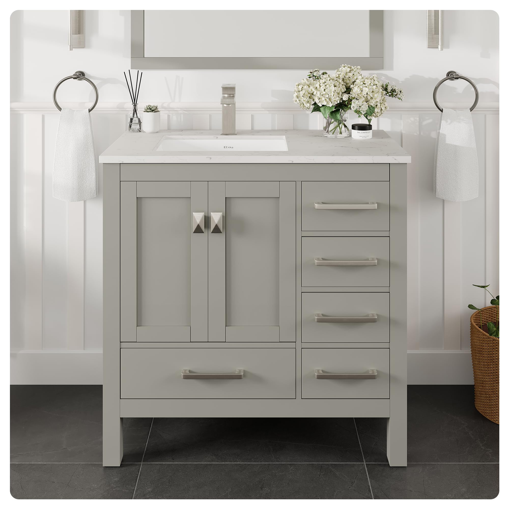 Amazon.com: Eviva London 36 Inch Bathroom Vanity with Sink - Gray ...