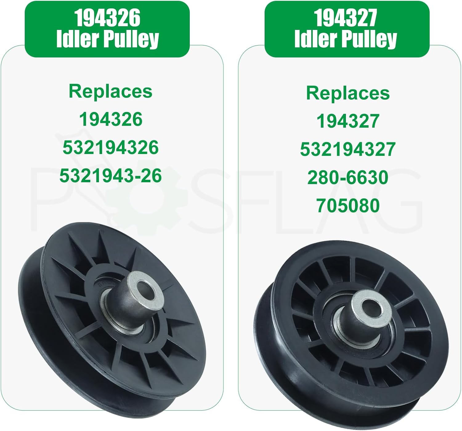 2 Pack 532194326 V-Groove Idler Pulley with 532194327 Idler Pulley 532130969 Belt Replaces 194327 Drive Pulley, Craftsman 194326 for Husqvarna YTH22V46, LGT2654, YTH2348, YTH1542XP Tractors