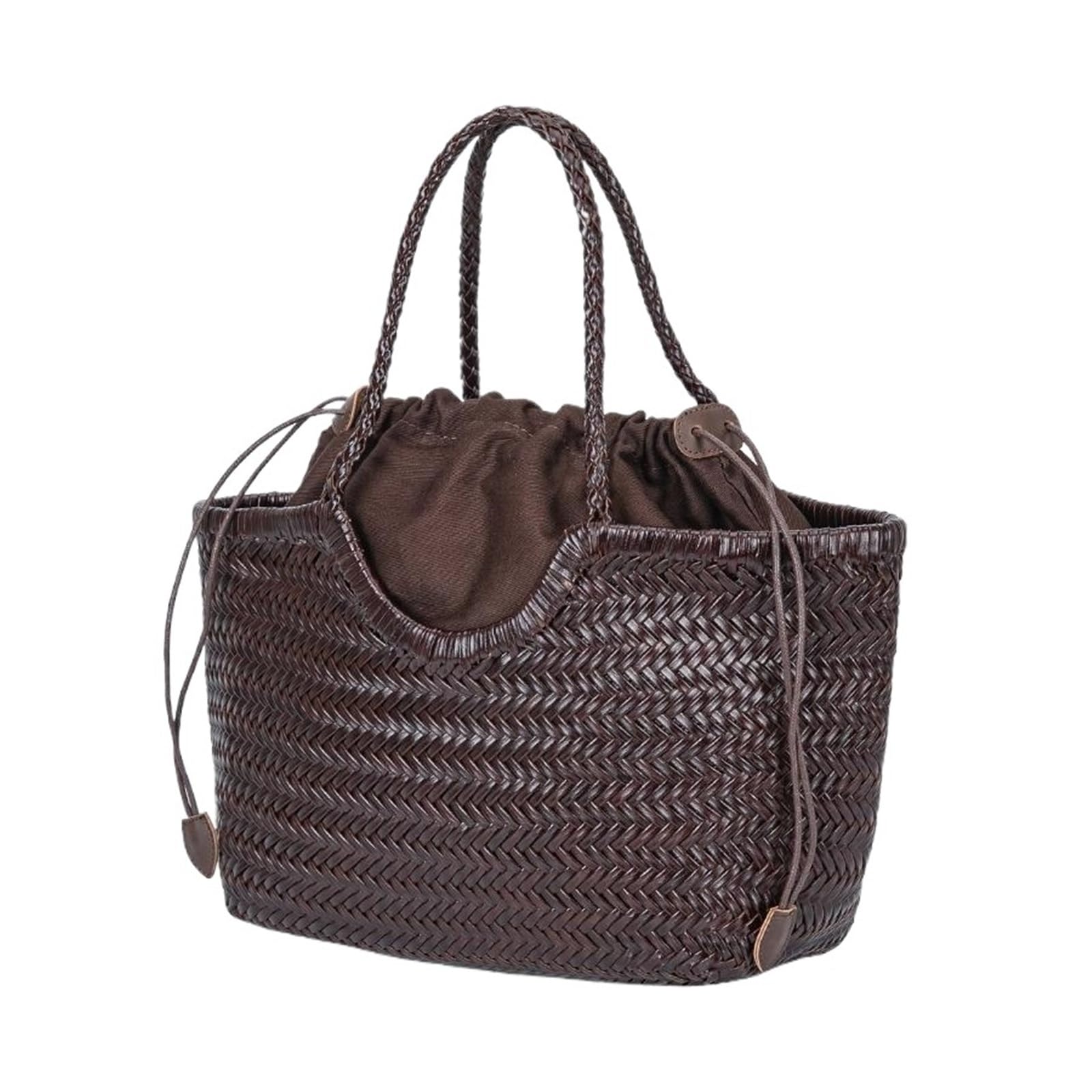Ewuhyfp Women's Coffee Woven Leather Bags Hand-Woven Leather Woven Casual Vegetable Basket Bag With Inside Vintage Shopping Tote Shopping(Coffee)