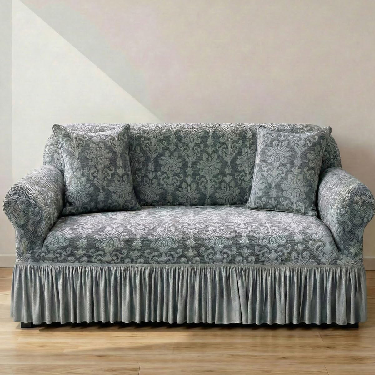 Sofa Cover with Valance,Non Slip Sofa Slipcovers,Furniture Protector Stretches,Machine Washable Cover for Sofa,Elegant Couch Cover,Sofa Slipcovers 1/2/3/4 Seater - Fully Guarant(Size:1 Seater,Color:A)