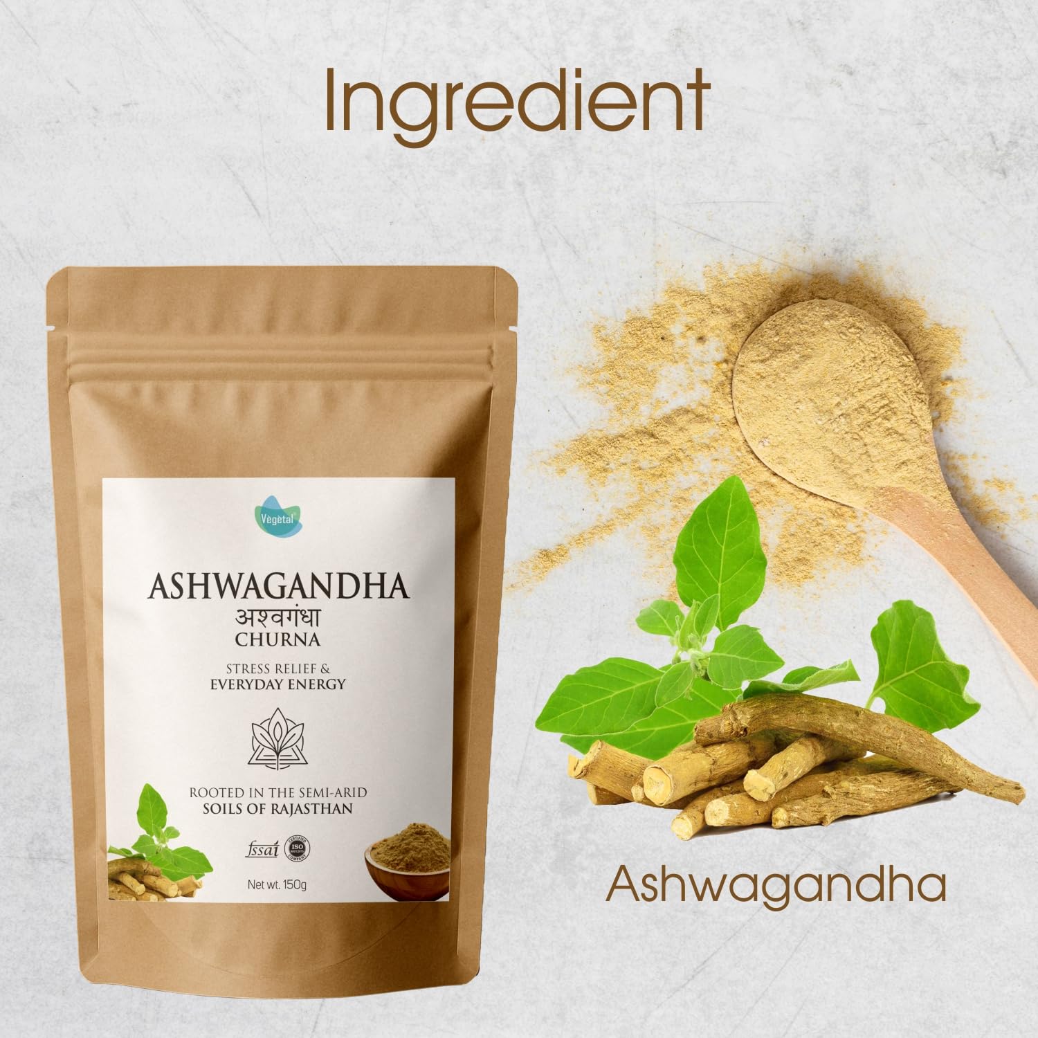 Vegetal Ashwagandha Churna | 150g | 100% Organic | Stress Relief, Strength & Stamina, Better Sleep & Hormonal Balance | No Preservatives or Artificial Colors | From Rajasthan’s Semi-Arid Soils — Amazon image 4