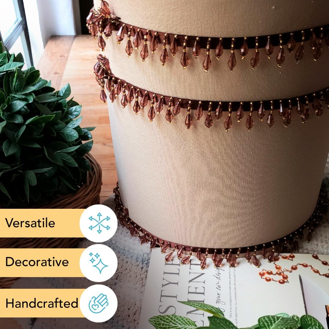 Trims By The Yard Joanne Beaded Teardrop Fringe Trim, Decorative Fringe For Fashion, Costume, or Home Decor, Washable Fringes, 10-Yard Cut, Bright Purple