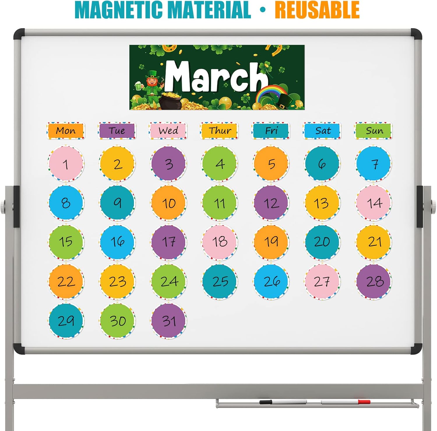 52 Pcs Magnetic Holiday Monthly Headliners Set 12 Seasonal Months of The Year Bulletin Board 31 Writable Round Blank Confetti Accents 7 Writable Rectangle Blank Confetti Accents Label for Classroom : Office Products