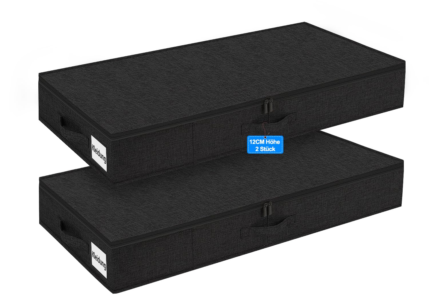 Scatole sottoletto con coperchio, 40 l, altezza 12 cm, indeformabili, set da 2 pezzi, nero