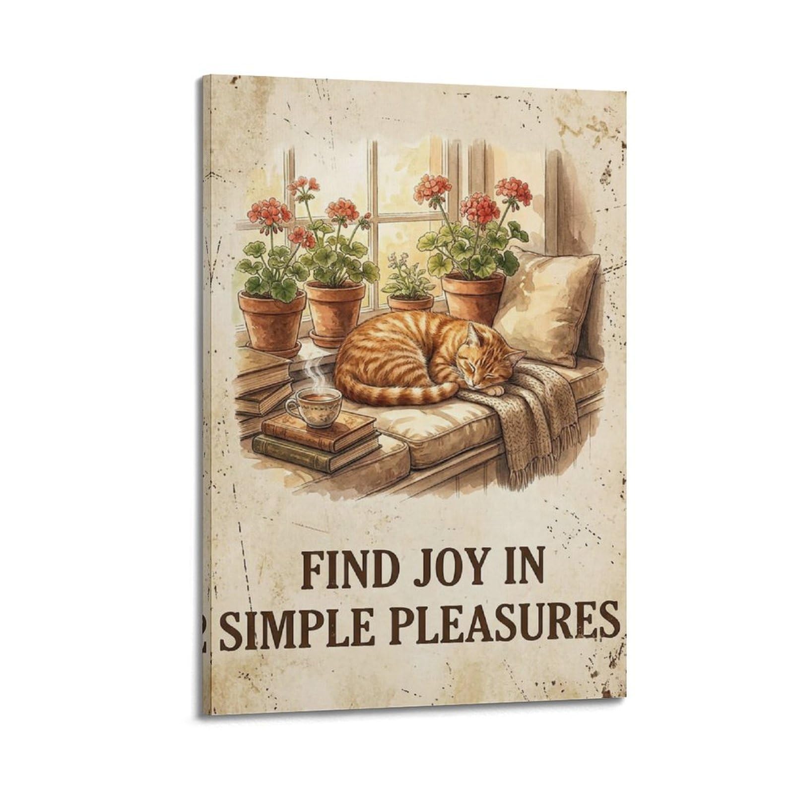 OKAHYS Rustic Quote Poster Joy Simple Pleasures Botanical Modern Decorative Canvas Prints - Ideal Wall Art for Family, Man Cave, Game Room, Boys & Girls Bedroom 24x36inch
