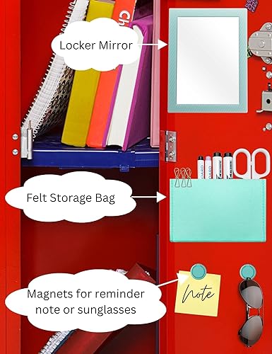 Vista 3 de Espejo magnético para casillero escolar, kit de 5 accesorios de casillero con espejo magnético, tablero de borrado en seco, soporte para bolígrafo