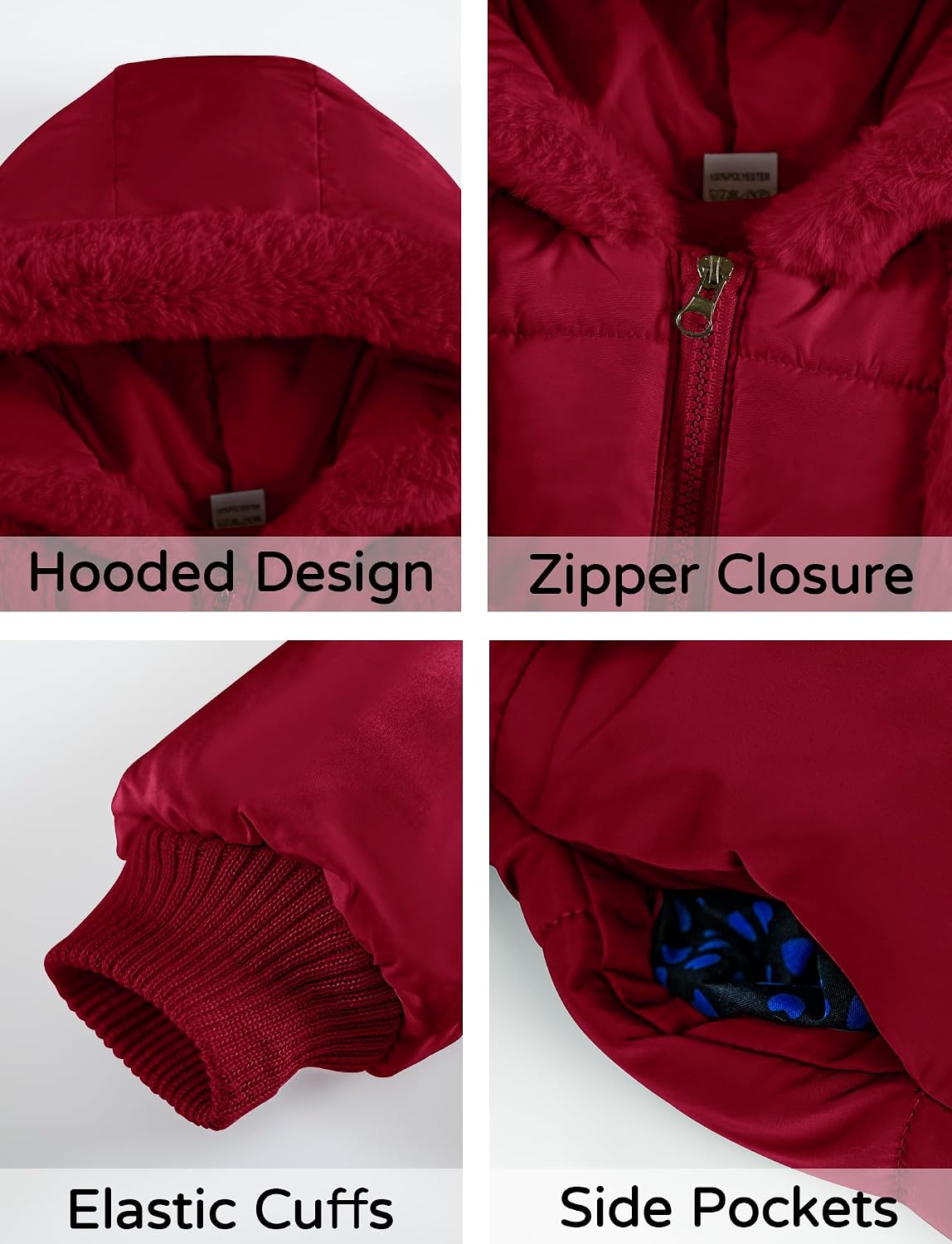 Happy Cherry Toddler Girls Winter Puffer Jacket Fur Lined Down Hooded Coat Thick Windproof Outwear