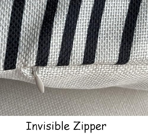 Miniatura 5 de IcosaMro Juego de 4 fundas de almohada bohemias de 18 x 18 pulgadas, color blanco y negro de mediados de siglo, diseño geométrico moderno de lino y