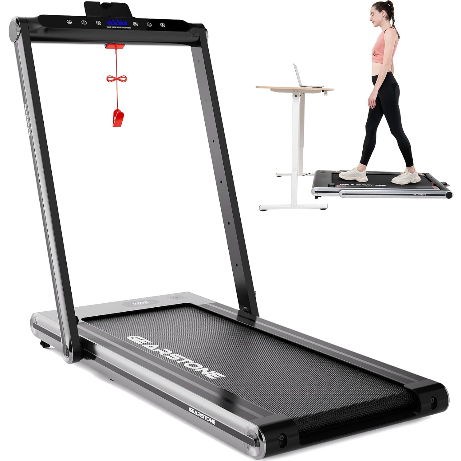GEARSTONE Folding Treadmill in both upright and under-desk configurations