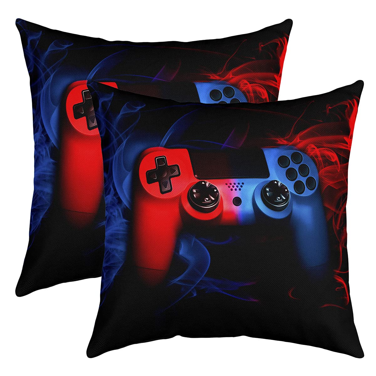 Loussiesd Gamepad Throw Pillow Covers 20"x20" Set of 2 Soft Gaming Pillow Cases Cushion Covers For Living Room Bedroom Game Sports Blue and Red Frog Style Decorative Throw Pillowcases for Sofa Chair — image 1