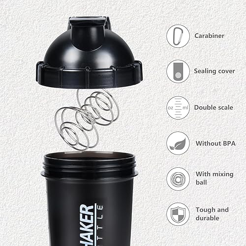 Miniatura 2 de Shaker Bottle - Botellas mezcladoras de proteínas de 18 onzas con almacenamiento de polvo y estuche para píldoras, 16.9 fl oz, taza agitadora de