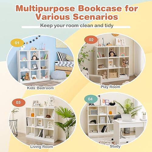 Miniatura 25 de Costzon Organizadores y almacenamiento de juguetes, estantería de madera blanca de 4 cubos para niños para libros, organización de exhibición de