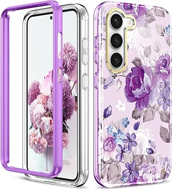 Hocase for Galaxy S24 Plus Case, Slim Fit Anti-Yellow Shockproof Soft TPU Bumper + Hard Front Cover [No Screen Protector] Hybrid Protective Case for Samsung Galaxy S24 Plus 2024 - Lavender Flowers