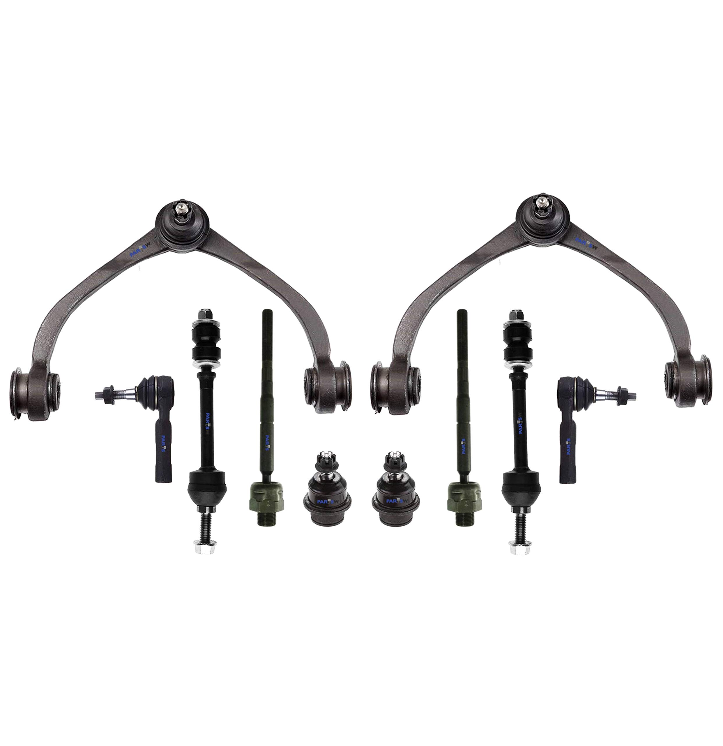 10 Pc Front Complete Suspension Kit Upper Control Arms with Ball Joint & Bushing Tie Rod Ends Lower Ball Joints Sway Bar Links