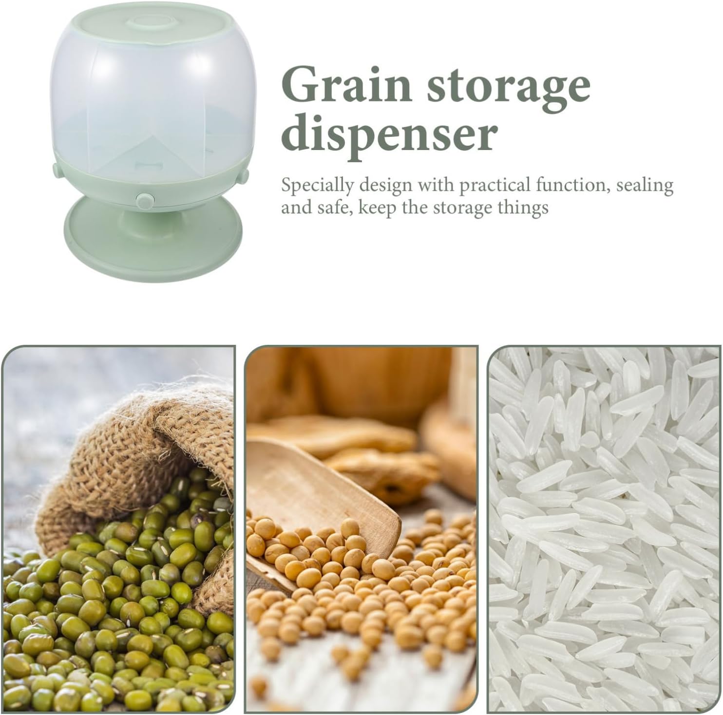 Zerodeko Rotatable Cereal Dispenser Visible Window Large-capacity Grain Storage Bucket Airtight and Moisture Rice Container for Kitchen Use Easy to Access and Refill
