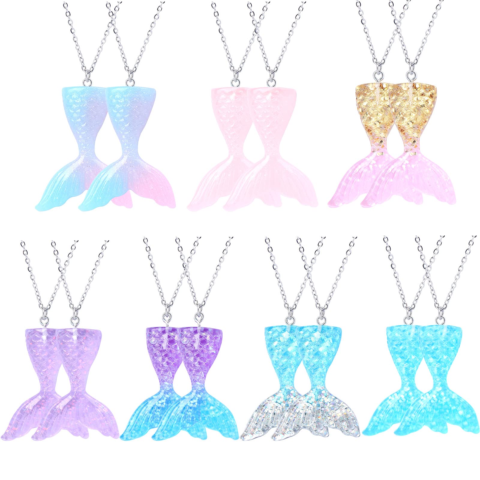 14 Pcs Mermaid Party Supplies Kit Mermaid Fishtail Necklace Gorgeous Fishtail Pendant Necklace Mermaid Tail Necklace for Mermaid Birthday Supplies Girl's Party Ocean Theme Party Supplies