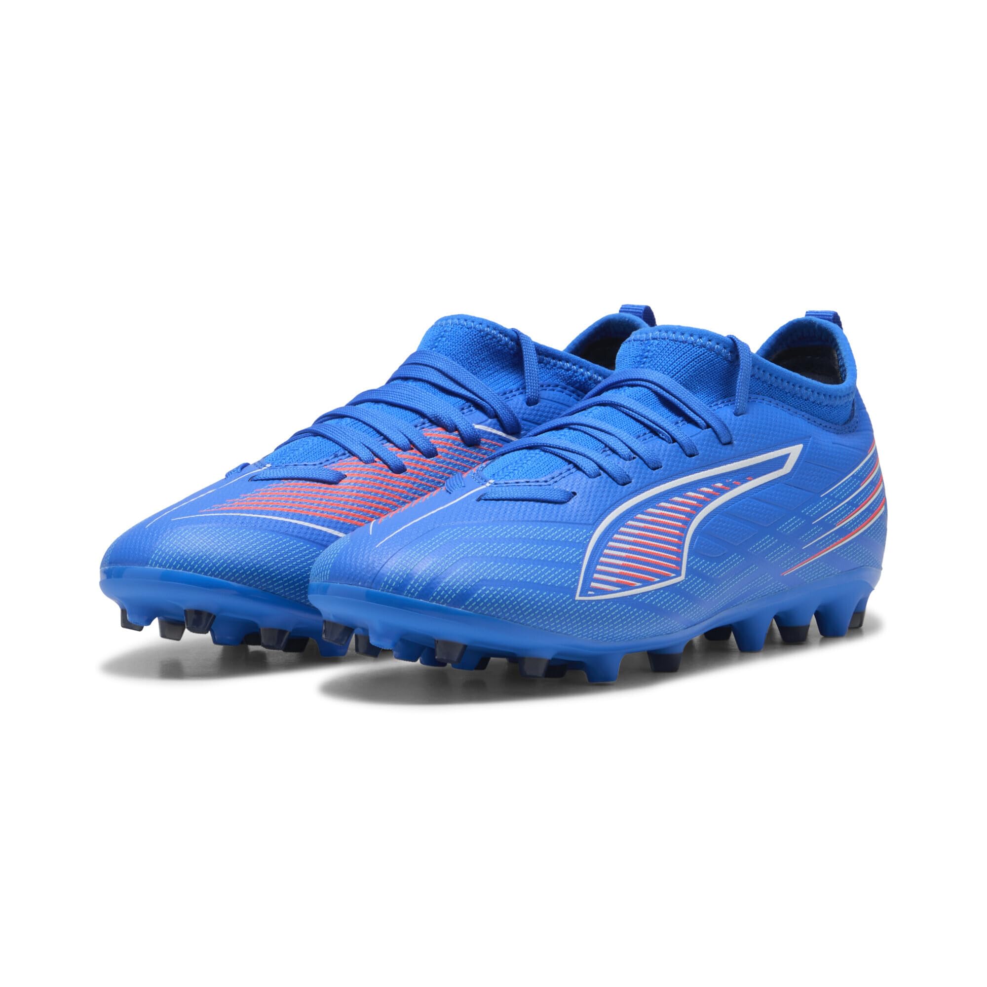 PUMA 6 Match MG JR Soccer Shoe, Ultra Blue White-Glowing RED, 4.5 UK