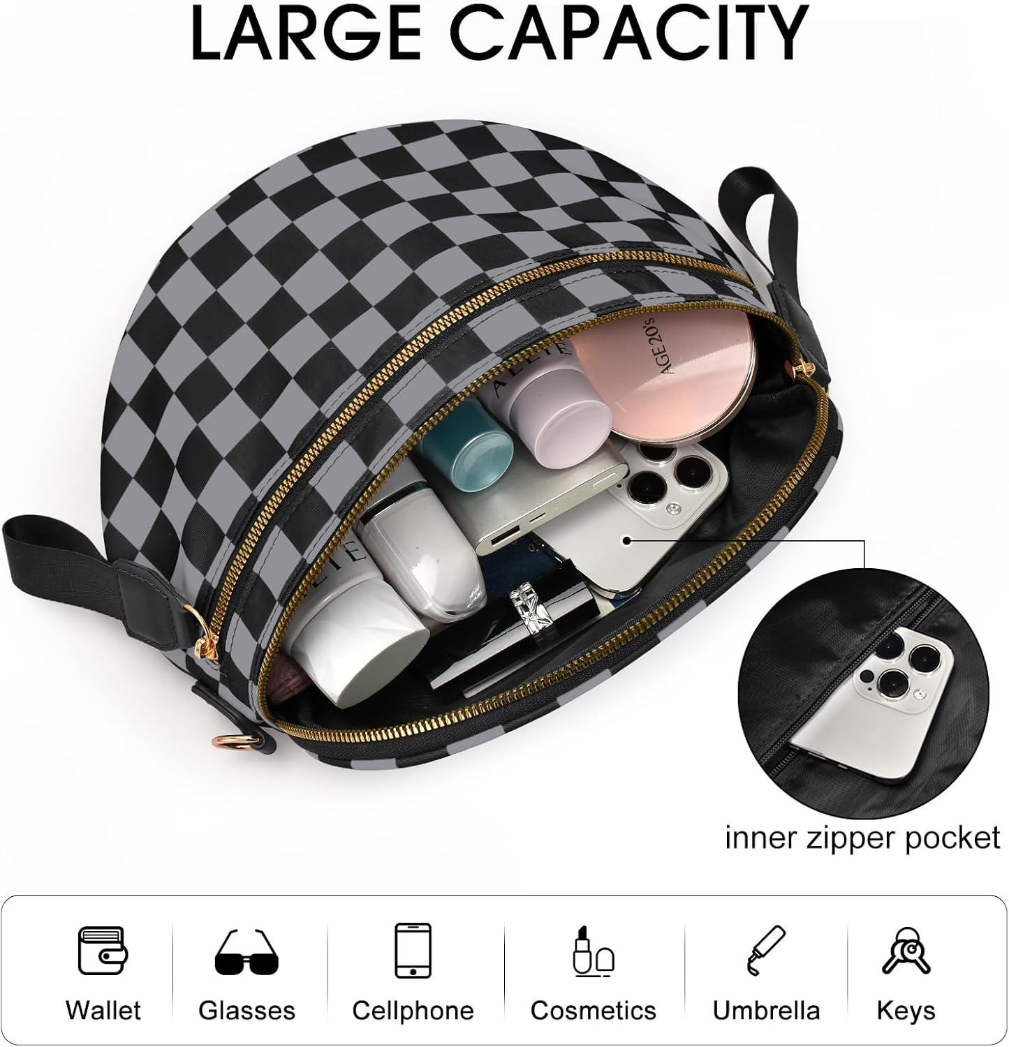 Checkered Nylon Crossbody Bag Bum Bag for Women Mom Spacious Checkered Crossbody Purses Shoulder Handbag - Image 4