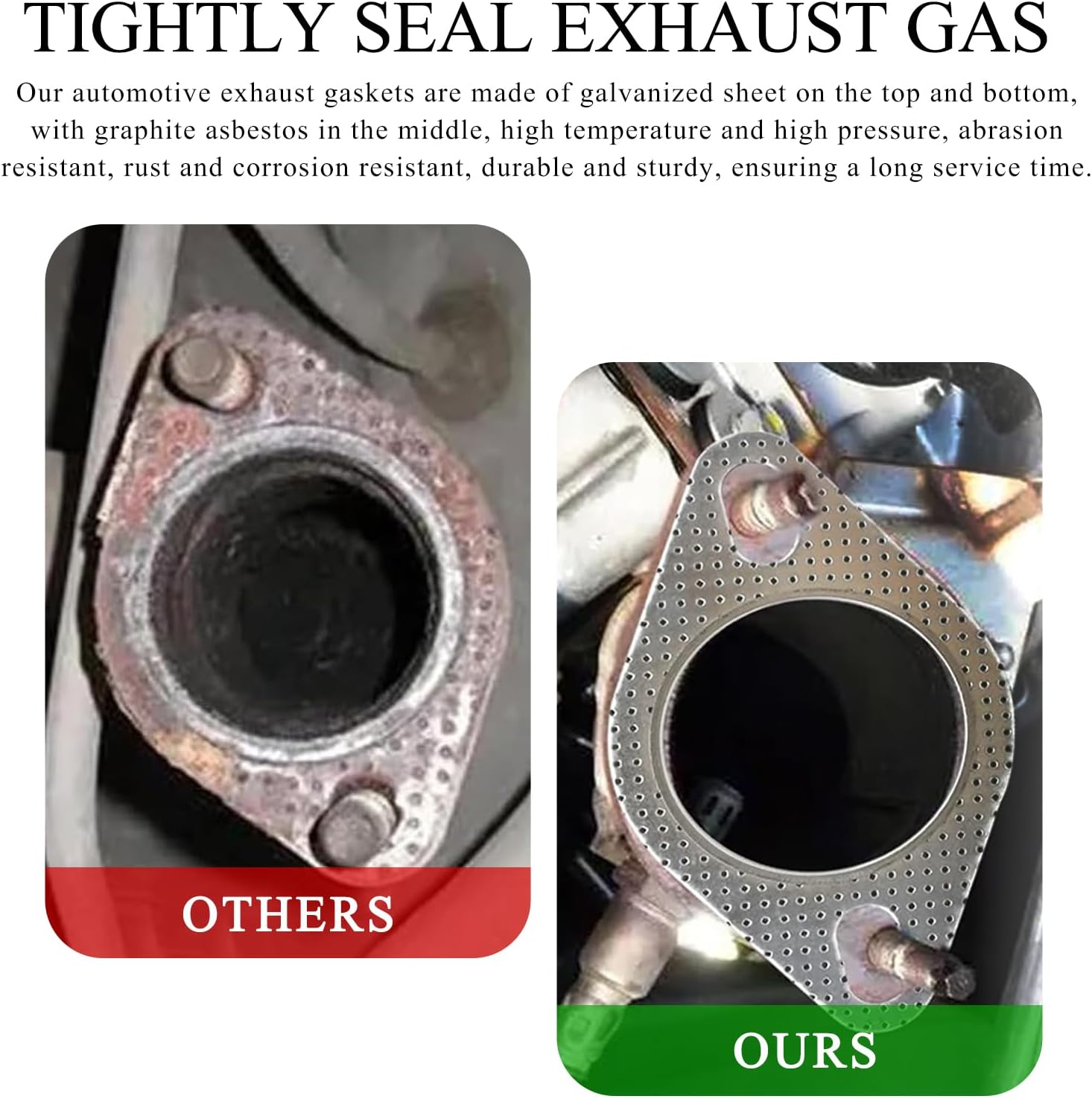 Yourkar 2 PCS Car Exhaust Gasket, 2.5 Inch 2-Bolt Exhaust Flange Gaskets Replacement, Standard Manifold Gaskets Made of High Temp Gasket Material, Universal Car Accessories