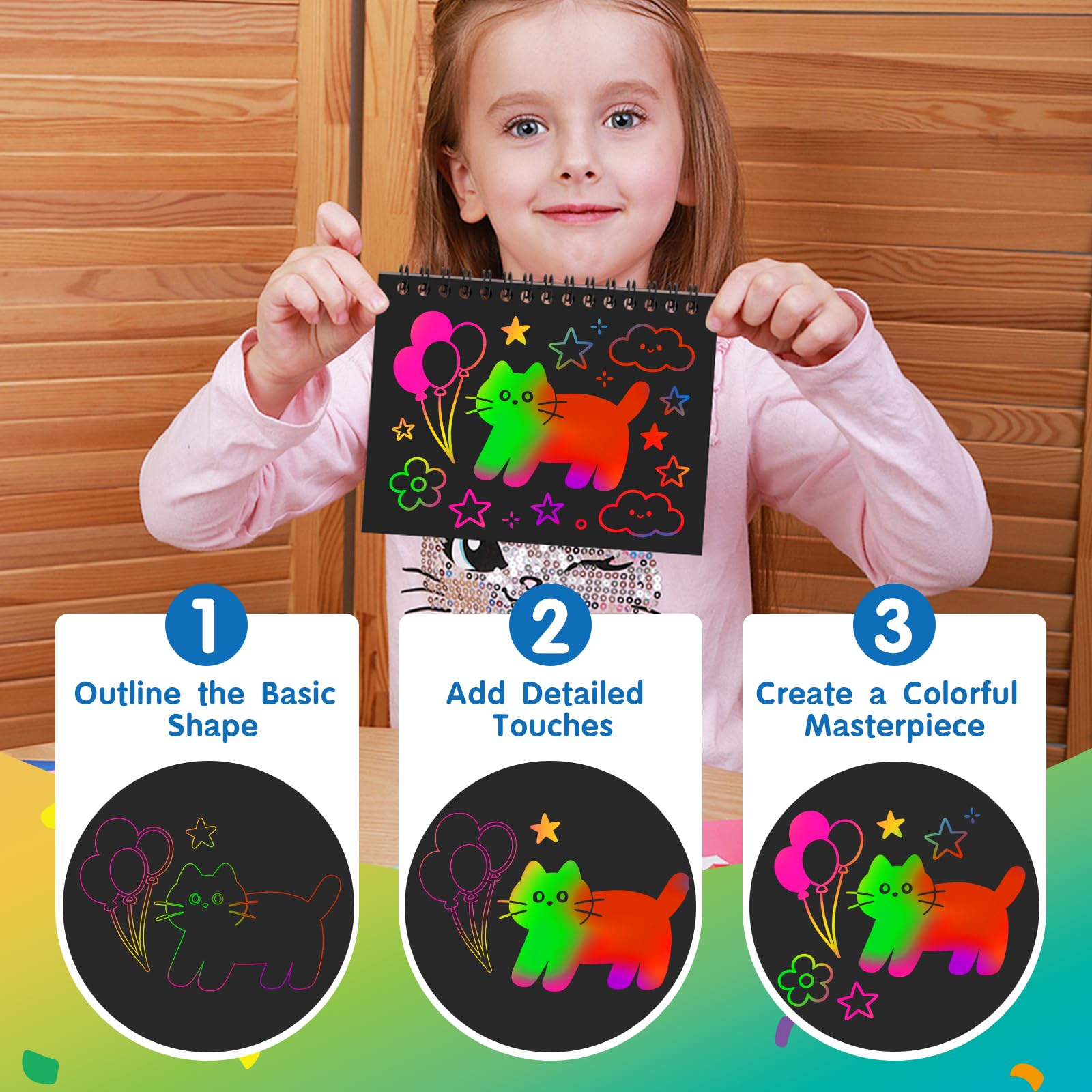 YSCare Scratch Arts Partygeschenke für Kinder: 32 Stück, Regenbogen-Kunst-Kratz-Notizbuch, Kunst-Bastelset, Goodie-Tüten, Geburtstagsgeschenke, Klassenzimmerpreise für Mädchen, Jungen, 4–8–12