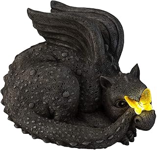 Evergreen Garden Solar Dragon Baby with Butterfly - 8 x 7 x 6 Inches