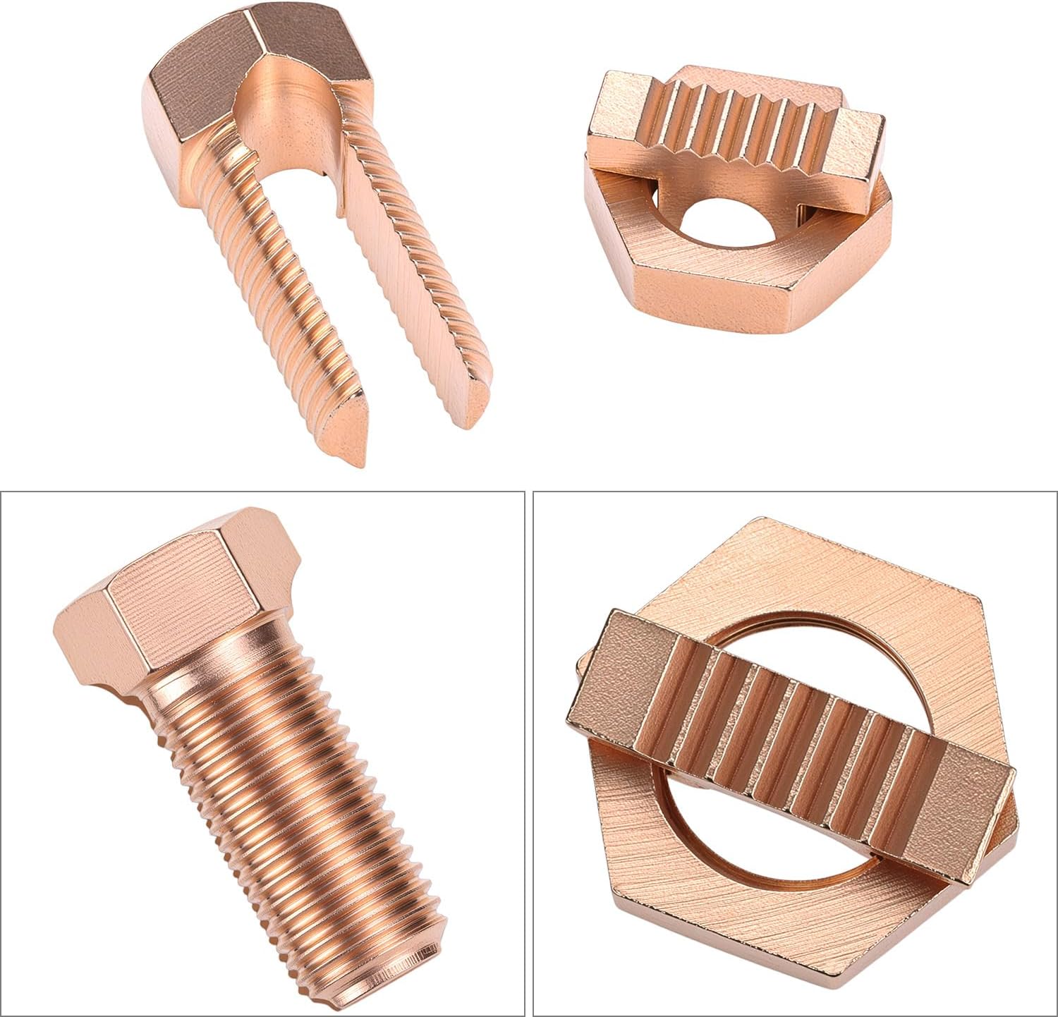 QWORK Split Bolt Connectors, 10 Pack 2-6 AWG Solid Copper Grounding Clamps, High Conductivity for Outdoor Grounding & Industrial Bonding