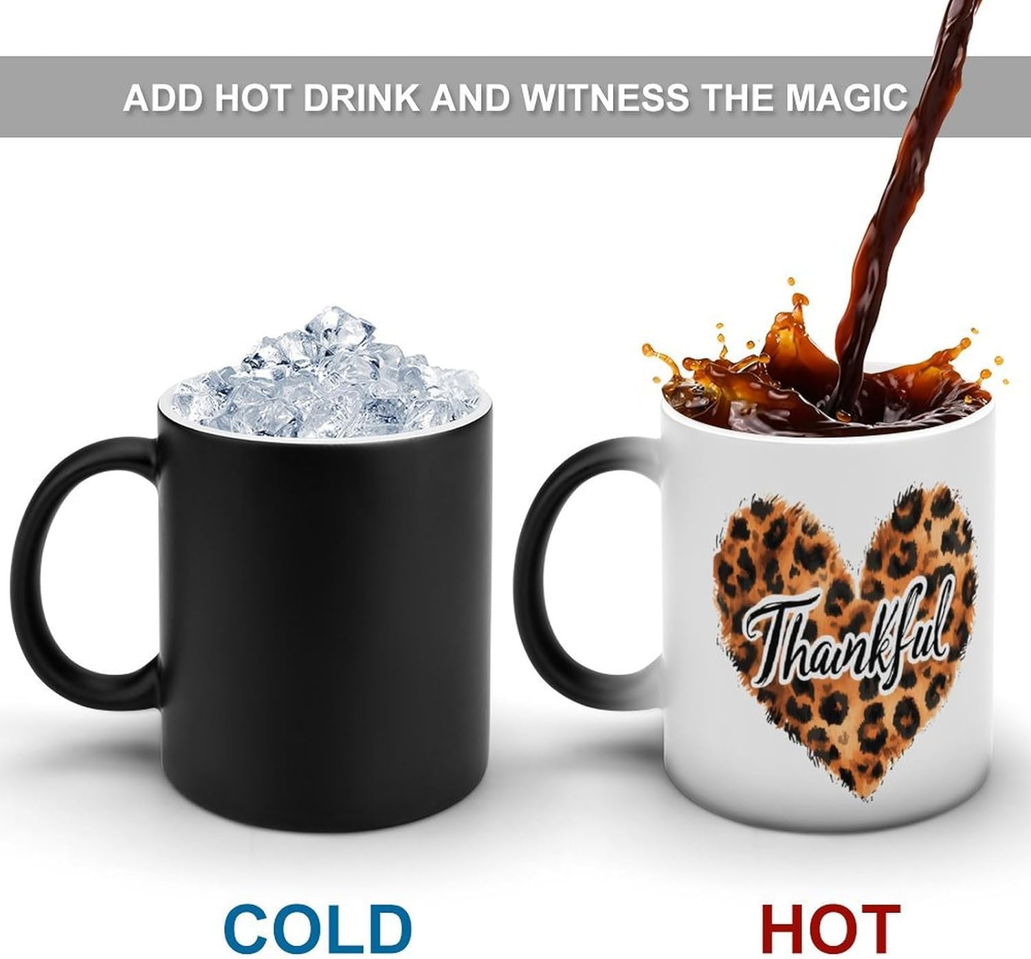 Leopard-Print Heart Thankful Funny Color Changing Coffee Mug Ceramic Magic Cup Personalized Discoloration Tea Mugs