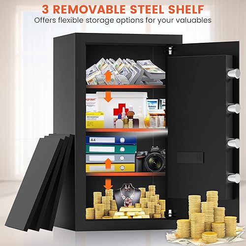 Miniatura 4 de Caja de seguridad ignífuga de 27.56 pulgadas de alto, 6 CUFT caja fuerte para el hogar con bolsa impermeable ignífuga y teclado digital, cajas