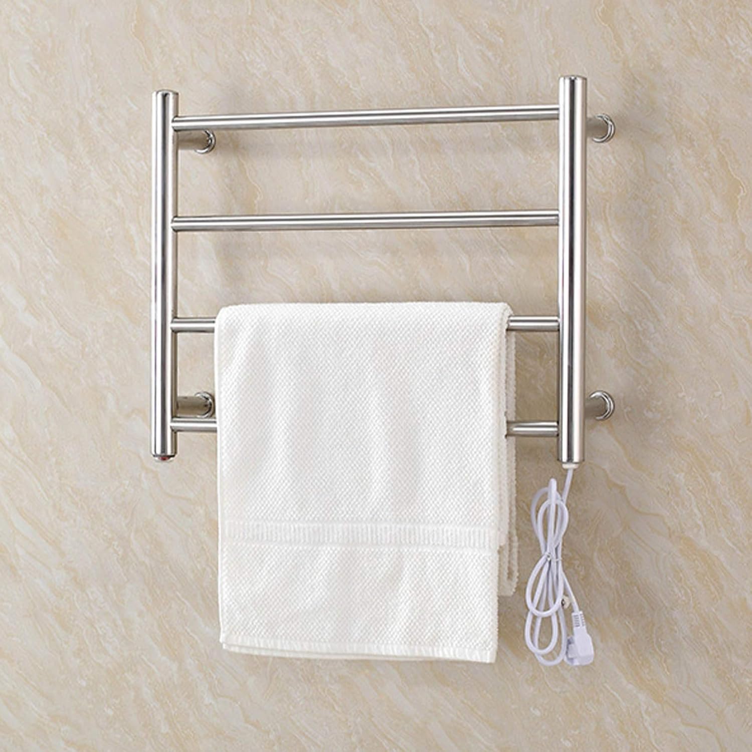4 Bar Wall Mounted Towel Warmer 58W Electric Heated Drying Rack 304 Stainless Steel Plug in Towel Holder with Switch for Bathroom