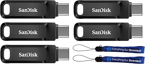 SanDisk Ultra Dual Drive Go de 32 GB (SDDDC3-032G-G46) Unidad flash USB tipo A y tipo C 2 en 1 - Paquete de 5 unidades con 2 cordones todo menos