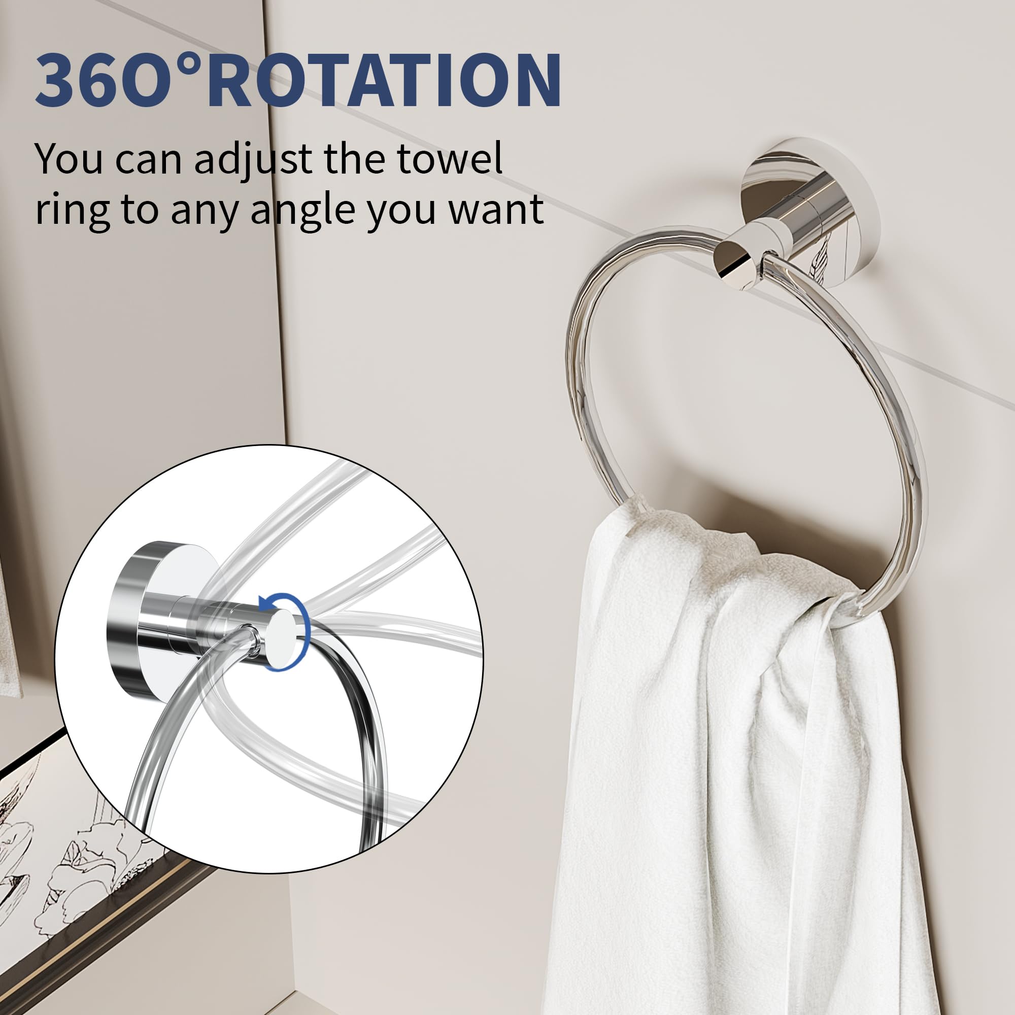 WZRUA Bathroom Accessory Toilet Roll Holder & Towel Ring Set Wall Mounted - Image 3
